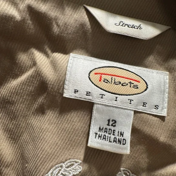 Talbots Tan Blazer with Cream Contrast Trim Gold Buttons 12P - Picture 2 of 6